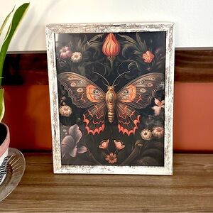 Moth Cottagecore Dark Moody Floral Bohemian Gothic Canvas Art Print Framed Art